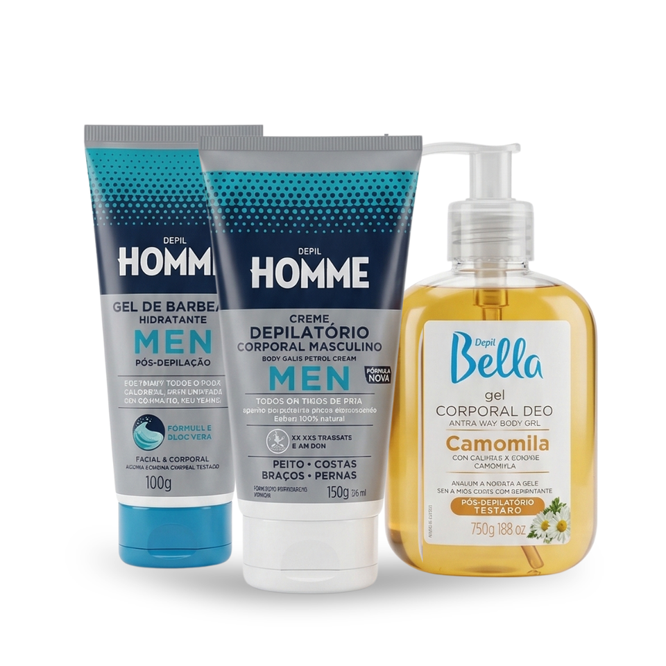 Kit Depil Homem - Creme e Gel Depilatorio + Gel Corporal