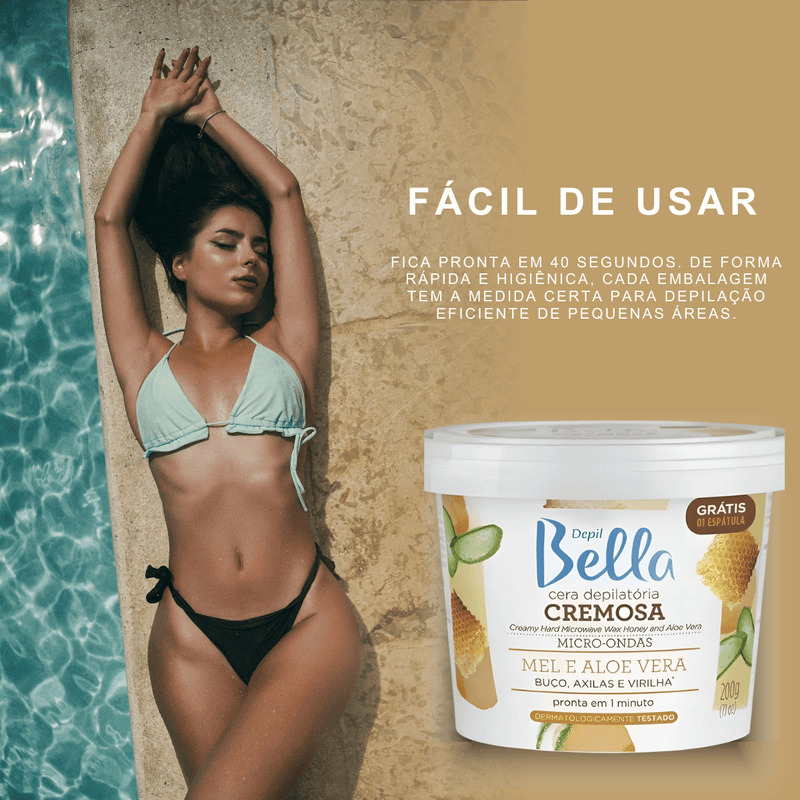 Cera Depilatória para Micro-Ondas Mel - 200g ‎Depil Bella