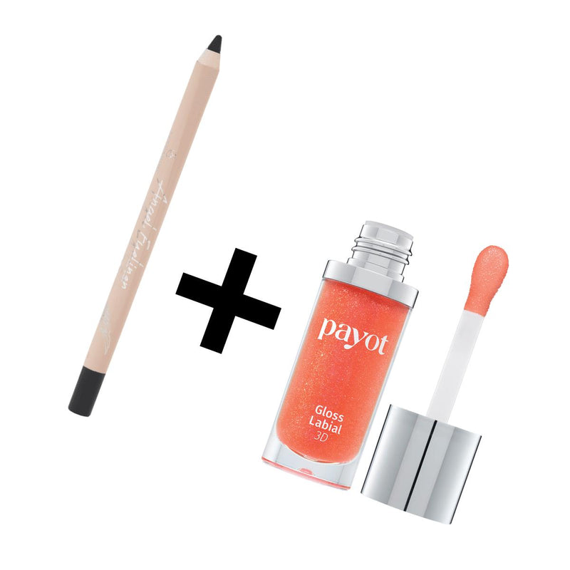 Kit Lápis Delineador Olhos Preto À Prova DÁgua + Gloss Labial Payot