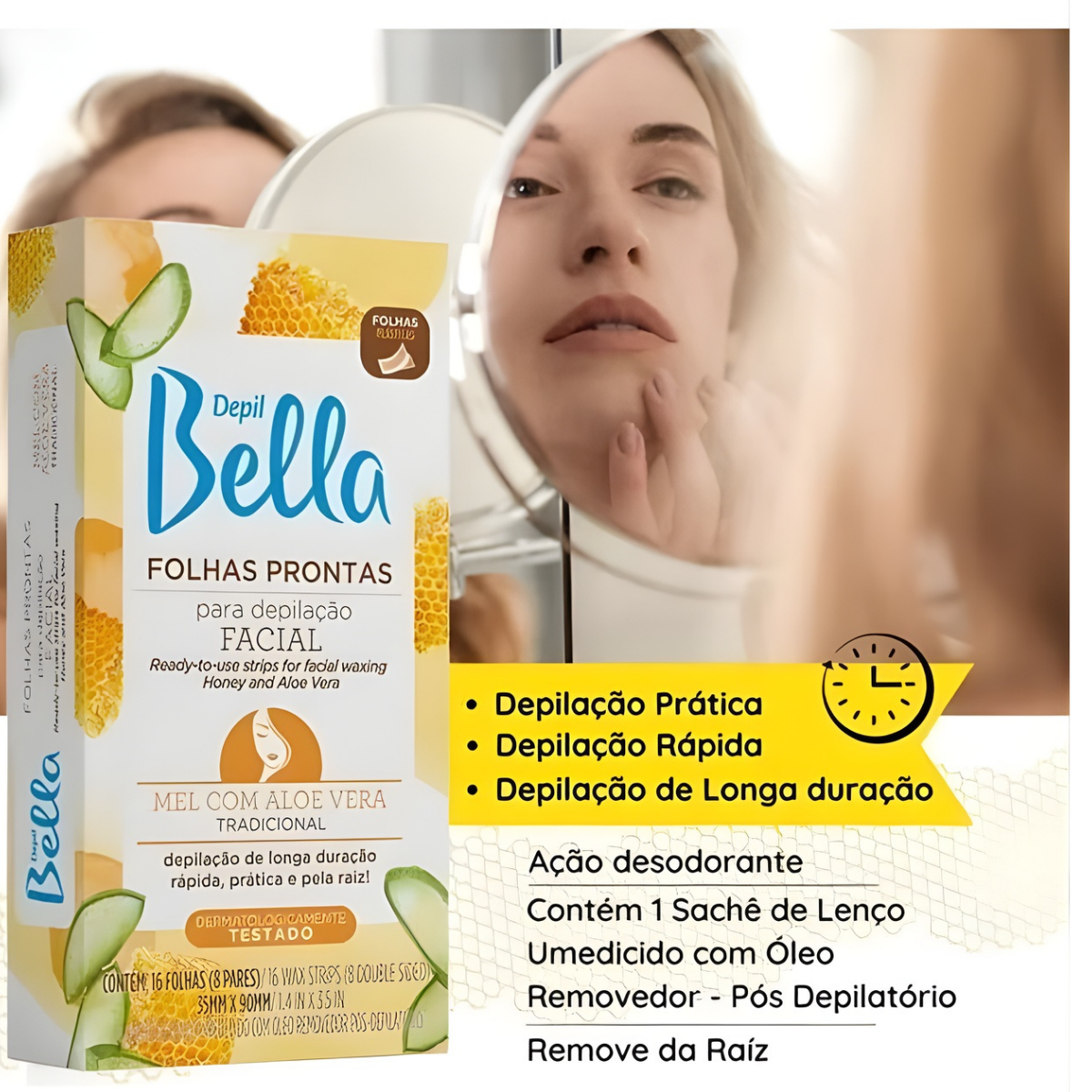 Folha Pronta Depilação Facial Mel e Aloe Vera - ‎Depil Bella