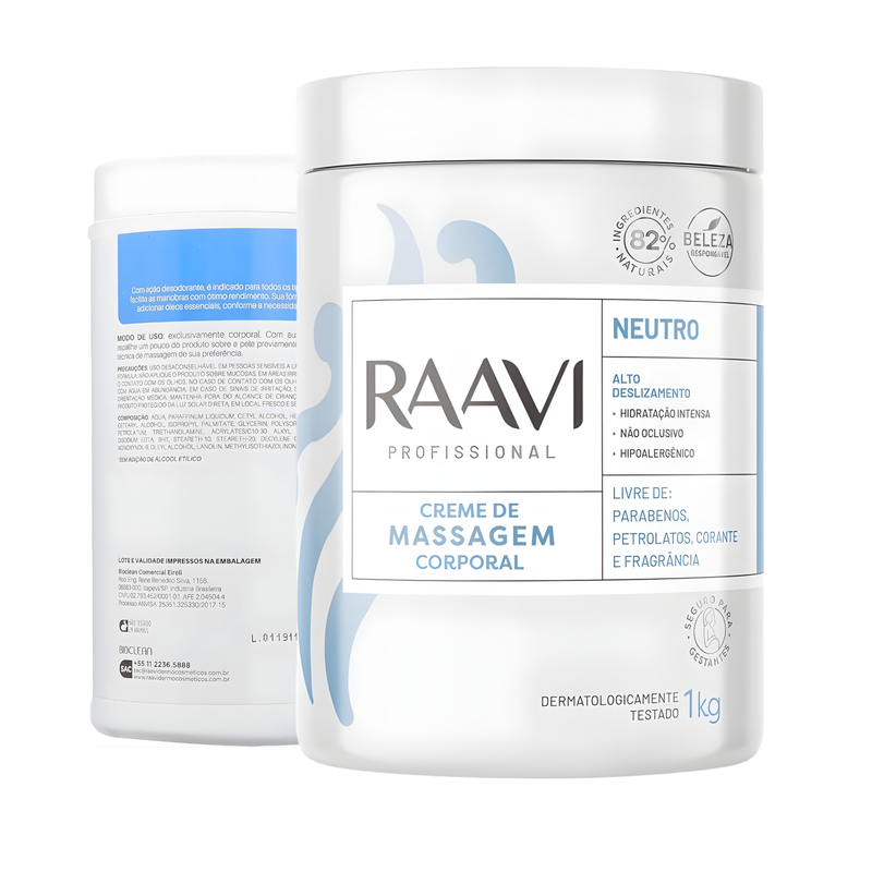 Kit 2kg Creme Massagem Neutro + Drenagem Linfática - Raavi