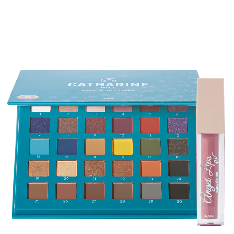 Kit Paleta 30 Cores + Batom Catharine Hill — Escolha o Batom