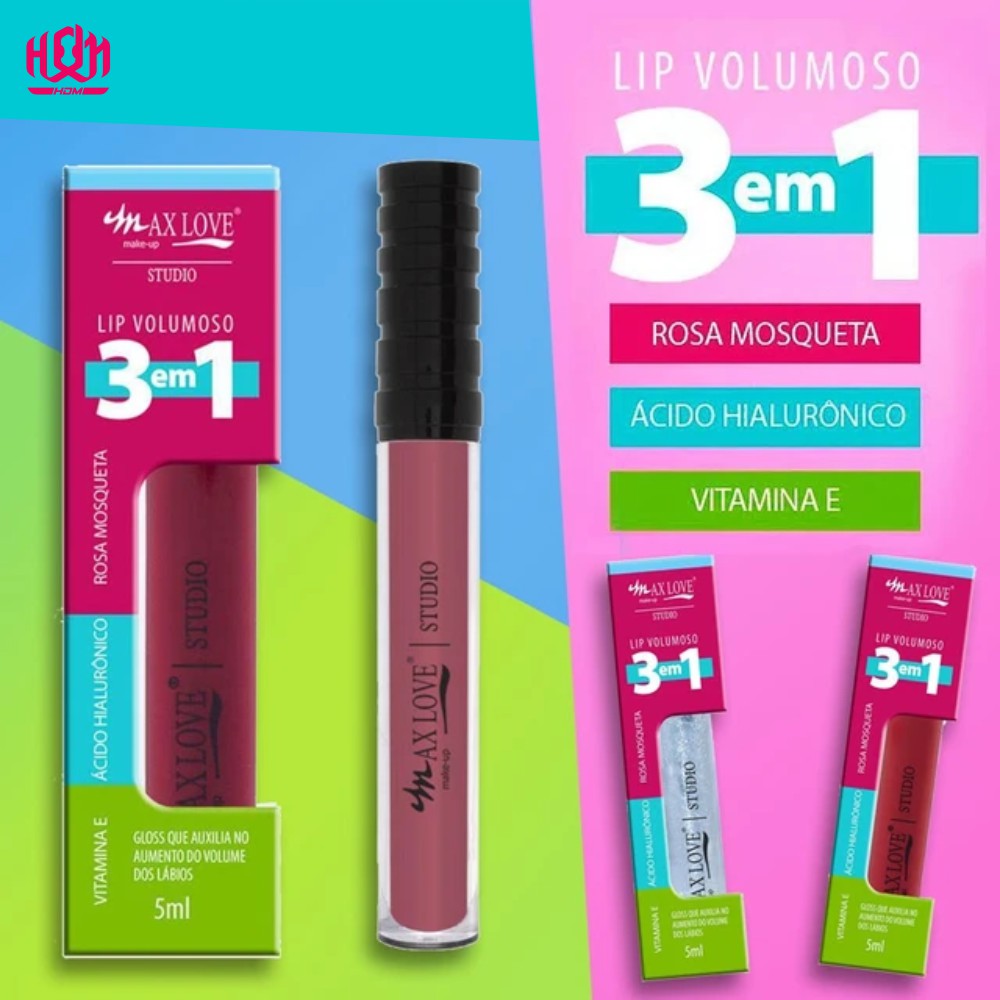 Gloss Lip Volumoso 3em1 Rosa Mosqueta Ác Hialurônico Vit E