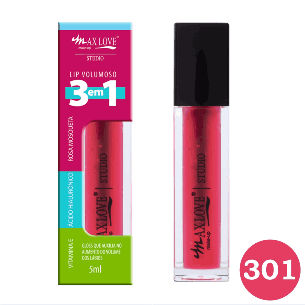 Gloss Lip Volumoso 3em1 Rosa Mosqueta Ác Hialurônico Vit E