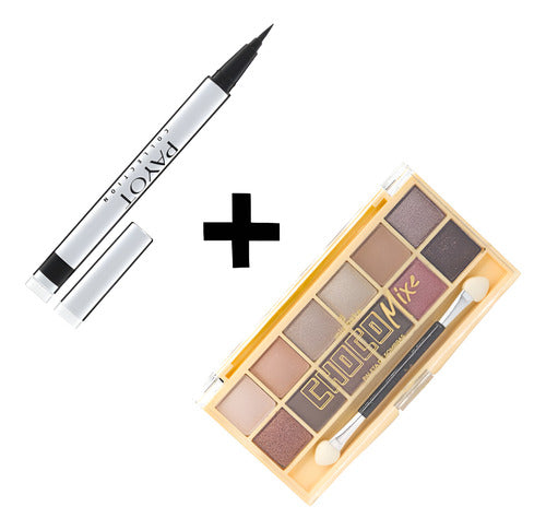 Kit Caneta Olhos Preta À Prova D'água + Paleta Sombras