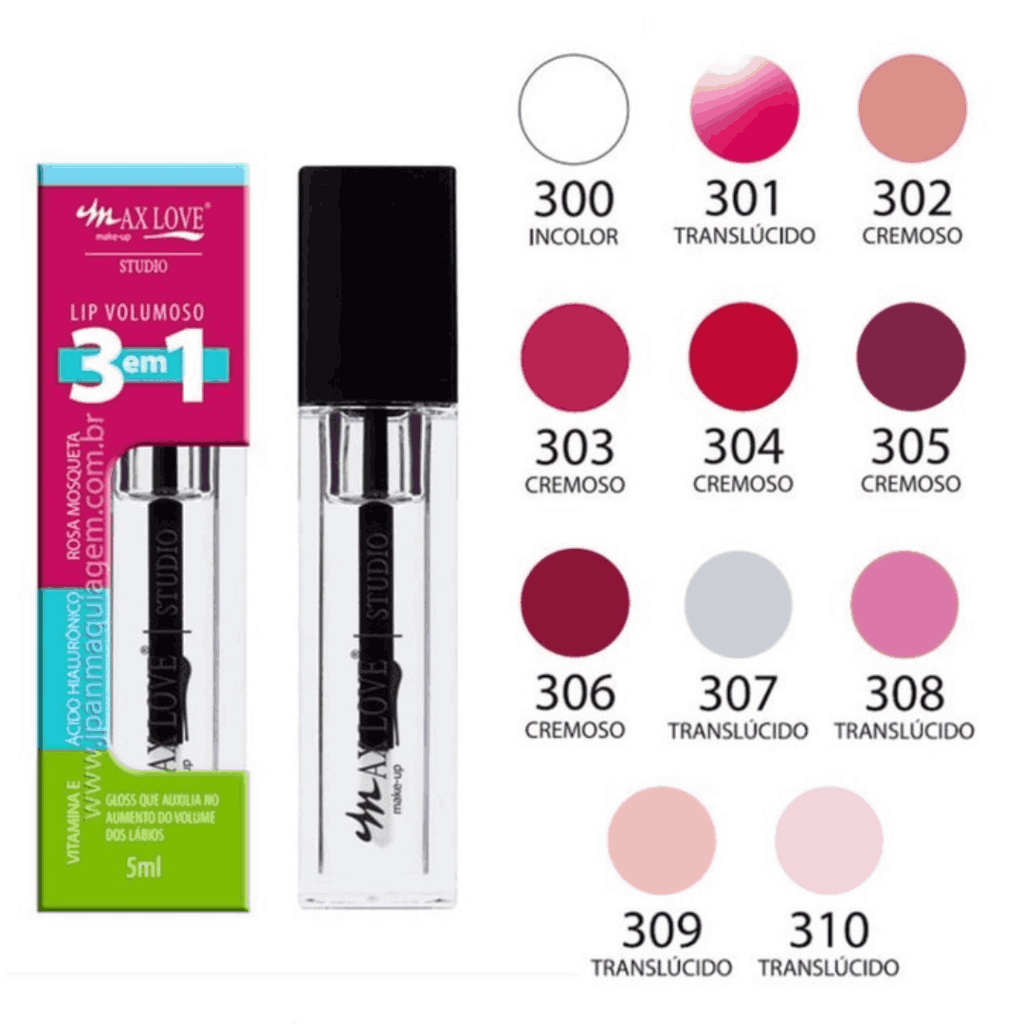 Gloss Lip Volumoso 3em1 Rosa Mosqueta Ác Hialurônico Vit E