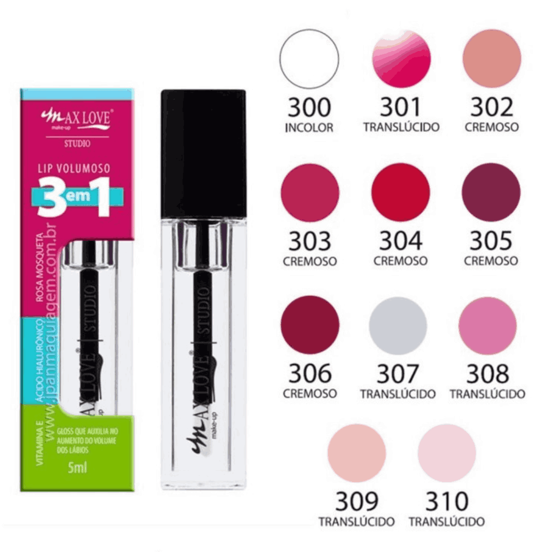 Gloss Lip Volumoso 3em1 Rosa Mosqueta Ác Hialurônico Vit E