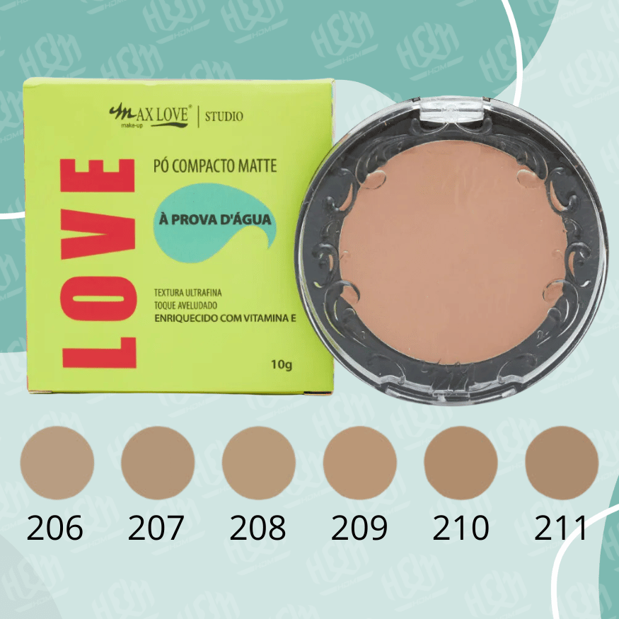 Pó Compacto À Prova D'Água Tons Médios 206 a 211 Max Love