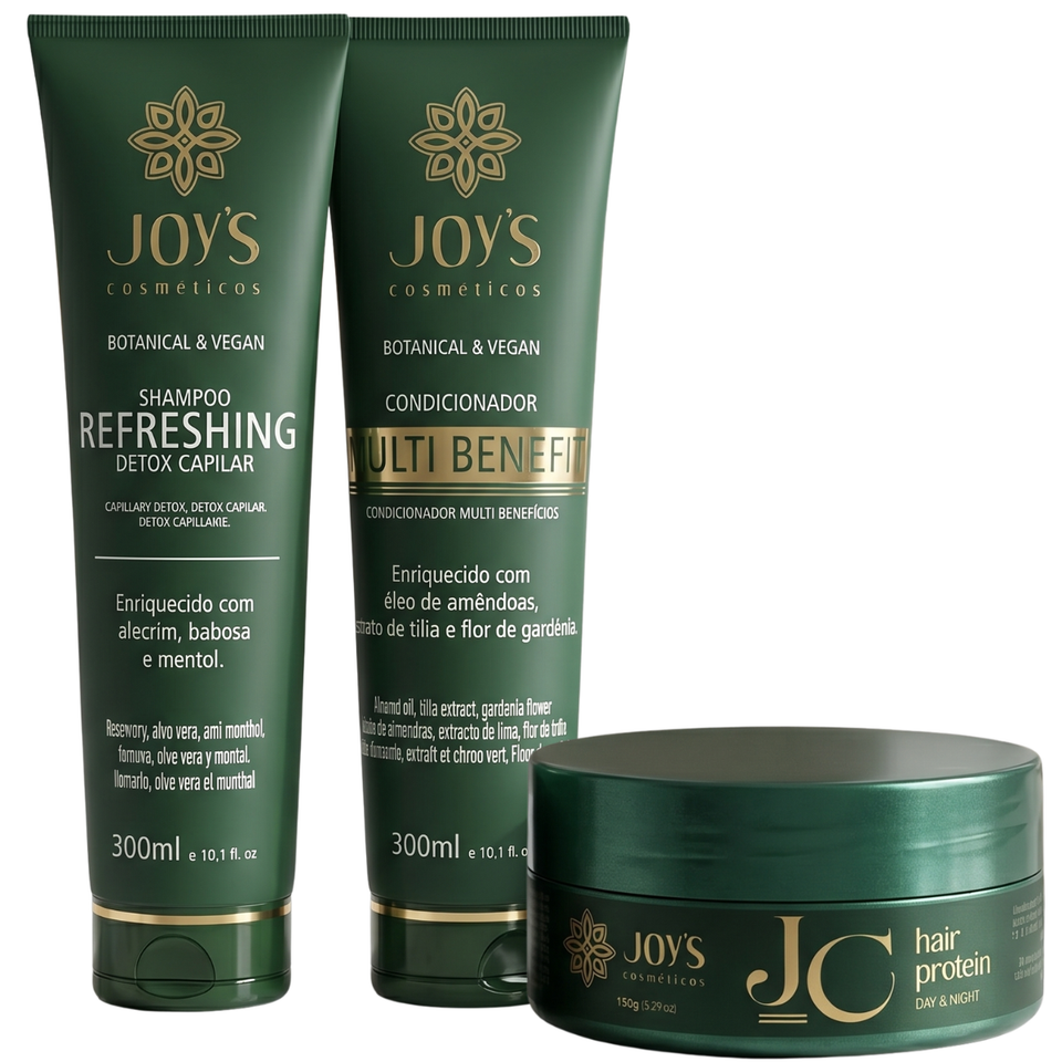 Kit Joys Cronograma Antioleosidade Nutrição Capilar - Shampoo e Condicionador + JC Hair Proteína