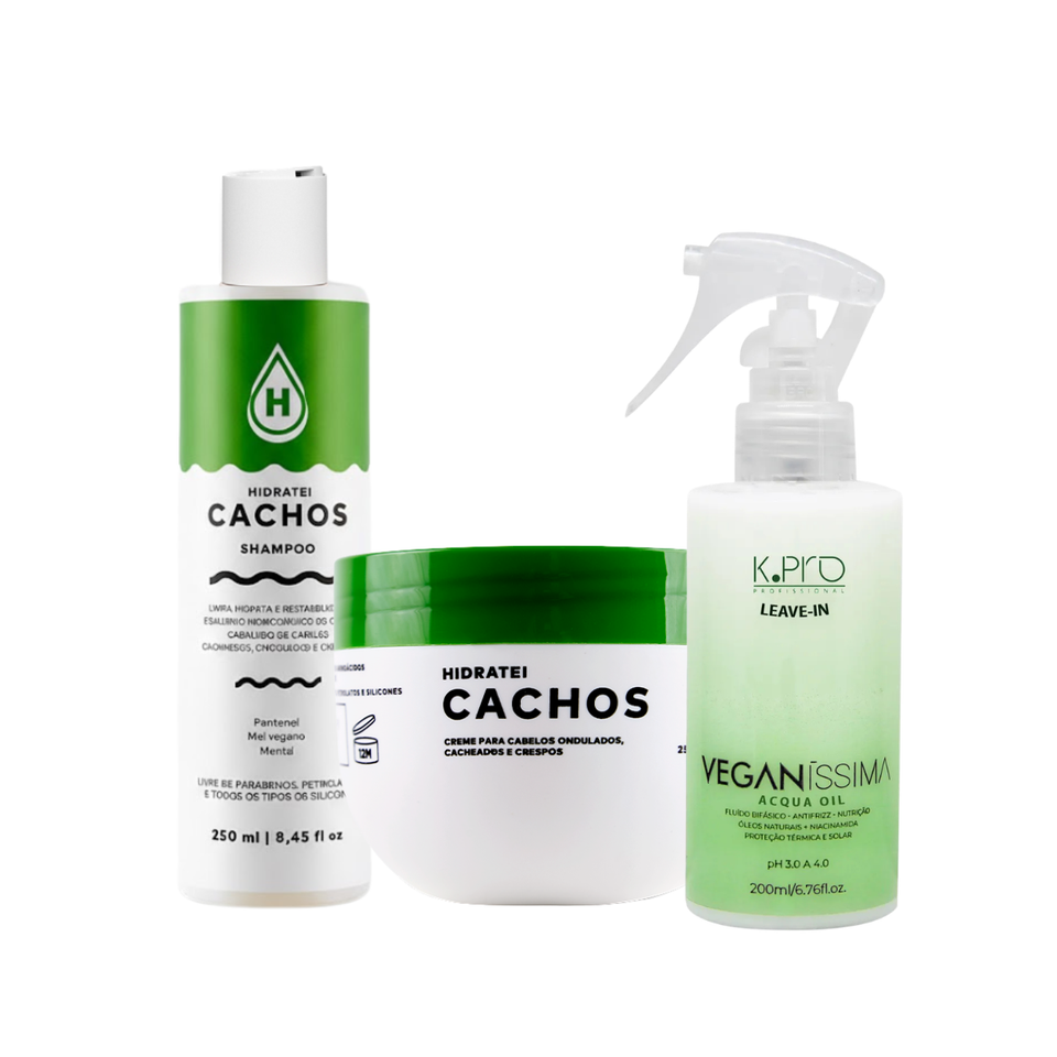 Kit Cachos Hidratei Shampoo + Super Máscara + Spray Leave-in