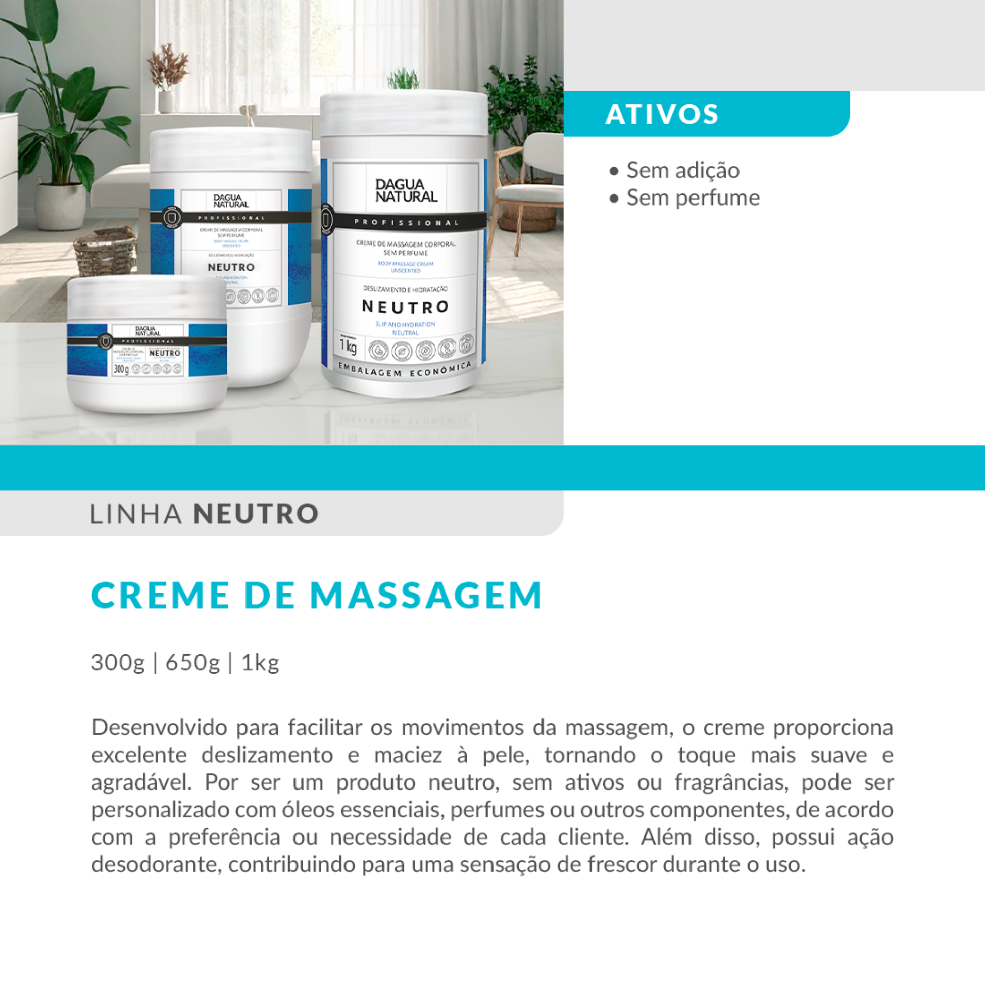 Creme Massagem Corporal Hidratante -  DN Neutro 650g