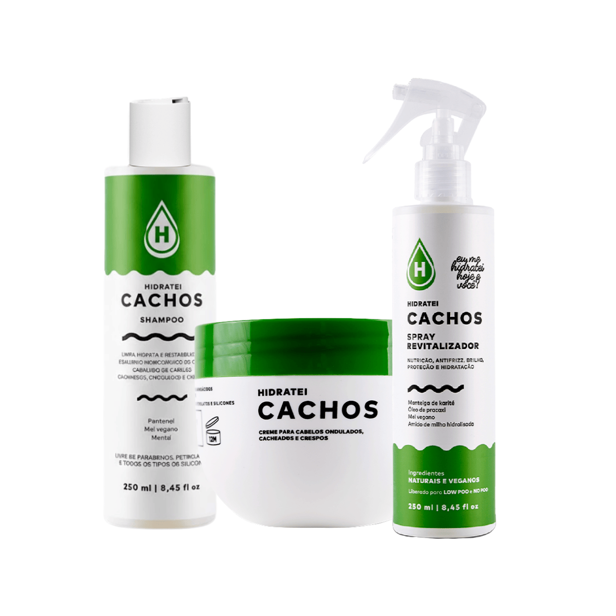 Kit Cachos Hidratei Shampoo + Super Máscara + Spray Leave-in