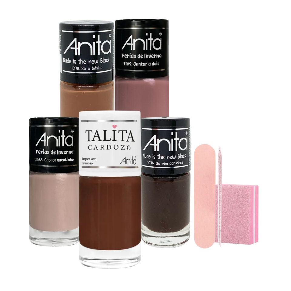 Kit 5 Esmaltes Anita Tons Nude e Inverno + Kit Manicure Grátis