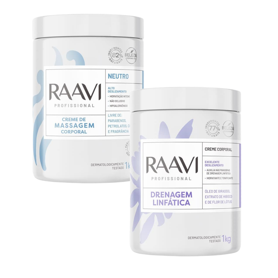 Kit 2kg Creme Massagem Neutro + Drenagem Linfática - Raavi