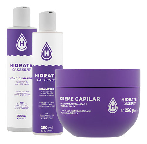 Kit Shampoo + Creme + Condicionador Oakberry Hidratei Açaí
